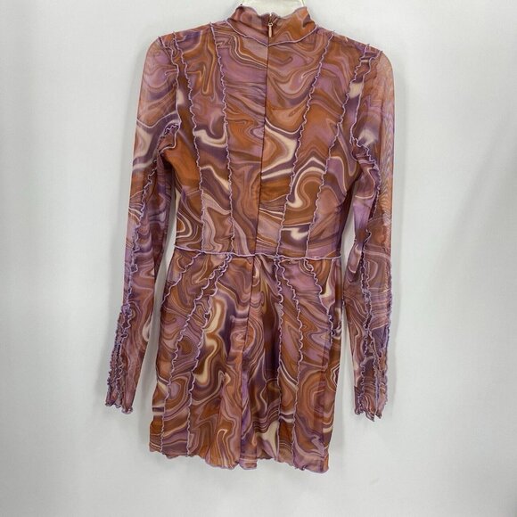 House of CB Dylan Bodycon Mini Dress Purple Brown Mesh Lace Up Front Size M - Picture 4 of 9